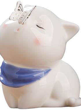 东方泥土《猫戏蝶》摆件