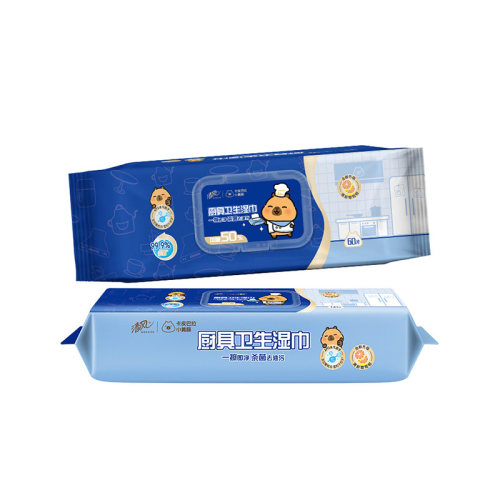 清风厨房湿纸巾去污抹布60片4包XL码强力去油污清洗专用擦油湿巾
