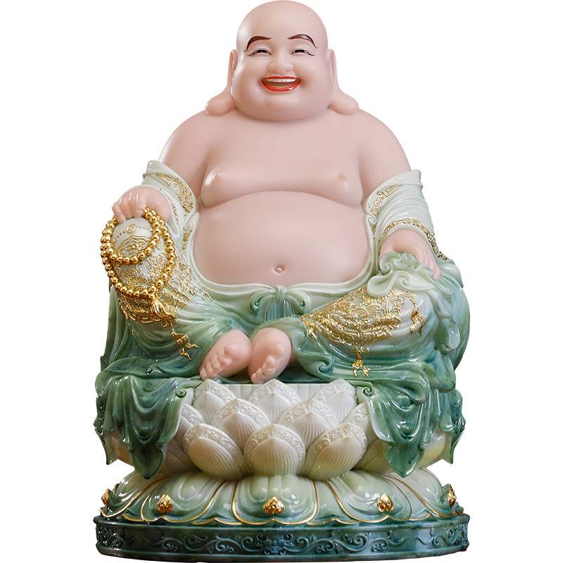 汉白玉弥勒佛佛像笑佛摆件翡翠绿