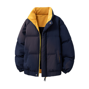 班尼路SK美式复古撞色拼接棉衣男士冬季款加厚保暖立领棉袄外套YS