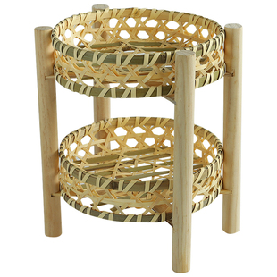 手工竹编收纳筐双层水果盘竹编制品簸箕家用客厅点心筐竹篮展示架