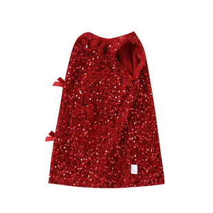 女童加绒连衣裙秋冬装新年亮片洋气背心公主裙小儿童宝宝裙子红色