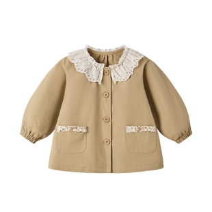 [纯棉抗菌]女童风衣儿童春季法式外套甜美翻领春装宝宝衣服春秋款