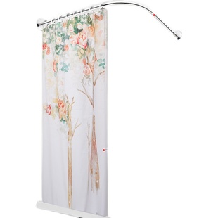 浴帘杆弧形免打孔卫生间干湿磁性浴帘套装转角浴室防水布L型伸缩