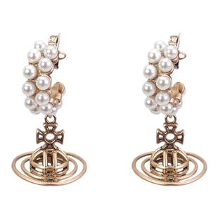 古铜色西太家土星耳环2025新款高级感珍珠耳钉小香风朋克复古耳饰