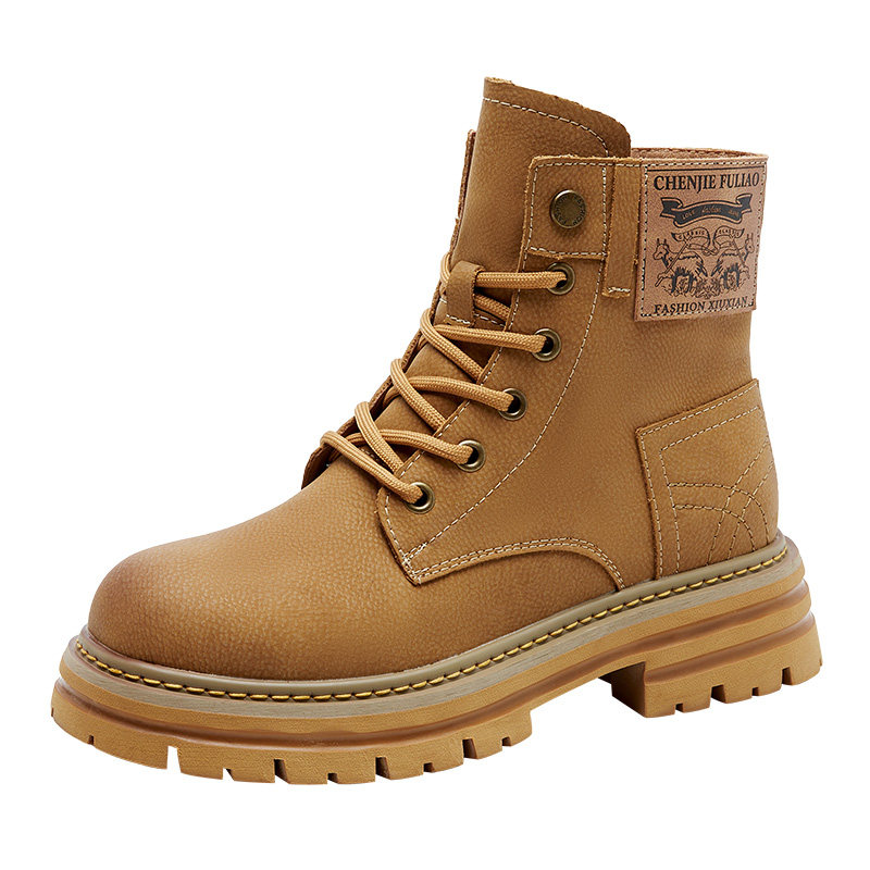 防水防滑加绒马丁靴女款2025新款冬季户外登山鞋棕色短靴子大黄靴