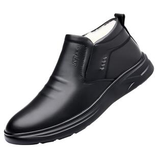 木林森男鞋2025冬季加绒羊毛棉鞋男款真皮高帮鞋休闲皮鞋爸爸鞋子