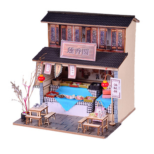 创意复古中式diy小屋天涯客栈木质手工拼装街景建筑模型盲盒摆件