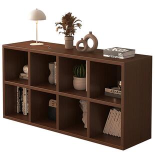 实木格子柜落地矮柜一体靠墙幼儿园书柜家用胡桃色收纳八格柜书架