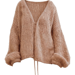 戚薇同款针织开衫慵懒风宽松女秋季外套中长款时髦毛衣外搭上衣女