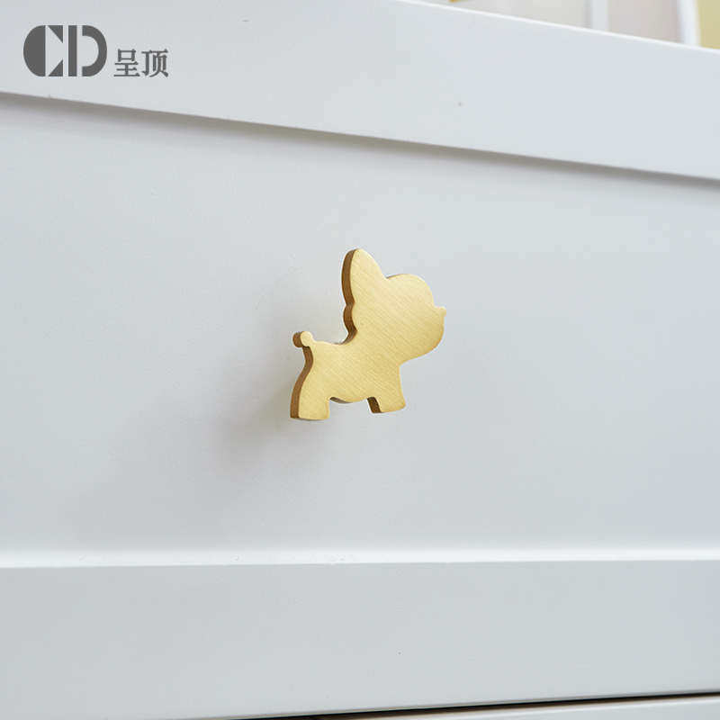 个性创意黄铜小狗抽屉拉手现代简约儿童房可爱金色柜门橱柜子把手