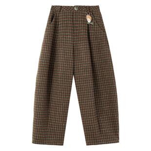 KEIKO 美式复古格子休闲裤26春季羊毛混纺高腰显瘦宽松阔腿长裤子