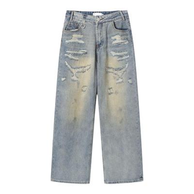 做旧磨破长裤牛仔裤白口阳