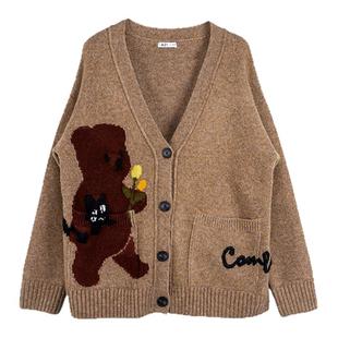 A21女装宽松毛织外套春季新品针织毛衣开衫