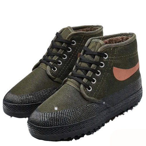 冬季高帮棉鞋防滑保暖加绒加厚橡胶底解放鞋干活迷彩男工地劳保鞋