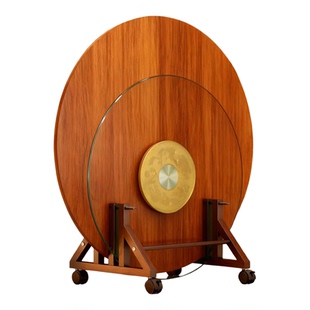 家用玻璃转盘存放收纳架折叠圆桌面专用放置架可移动支架铁艺带轮