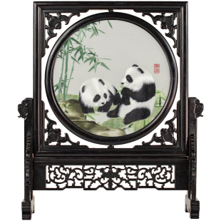 中国风礼品礼物送老外传统刺绣纪念品四川的蜀绣熊猫工艺屏风摆件