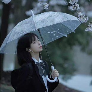 透明雨伞长柄手动女生高颜值韩系超轻家用便携学生雨伞上学专用