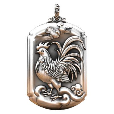 实心纯银生肖鸡吊坠男女挂坠复古泰银足银项链霸气酉公鸡银牌项链