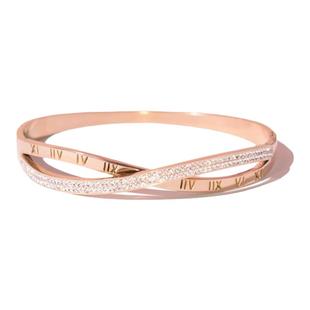 英国 【设计师】Cookie Kiss 罗马数字交叉手镯女18K玫瑰金手饰品