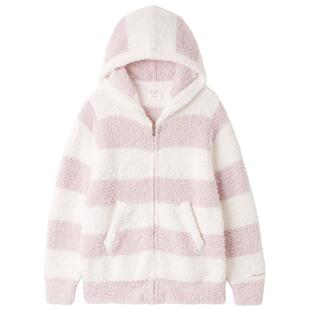 gelato pique25秋冬新品女睡衣半边绒条纹连帽拉链开衫PWNT255017