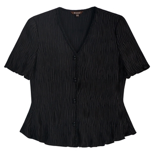 YINER音儿专选2025秋季新款法式优雅手工褶艺V领短袖衬衫女上衣