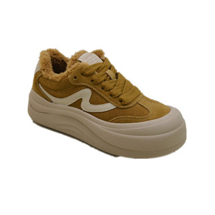 冰洁女鞋2025冬季新款真皮圆头厚底加绒保暖休闲运动鞋棉鞋235512