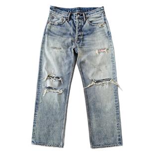 WIROTE威络 补丁贴布破洞破坏雪花纹旧化洗水 宽松直筒赤耳牛仔裤