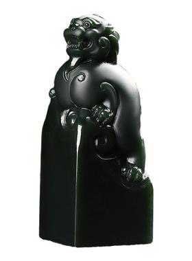 新疆和田玉细料青玉貔貅印章手把件玉石文玩字画印章真品玉器把玩