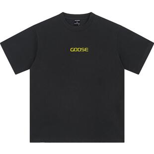 FIGHTINGOOSE 纯棉重磅刺绣短袖美式穿搭情侣装白色t恤男宽松半袖