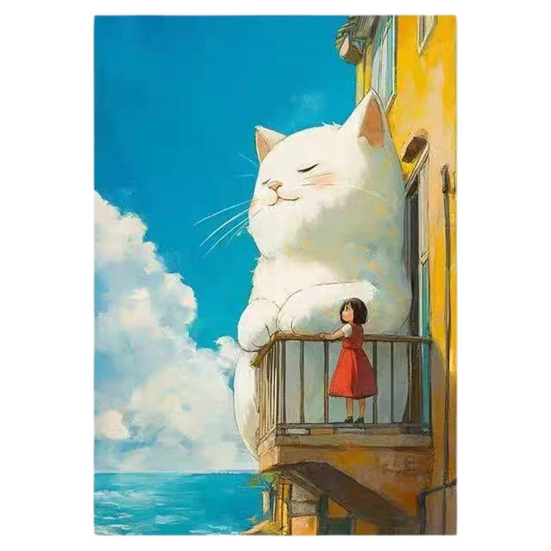 宫崎骏女孩猫咪客厅装饰画多巴胺