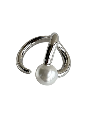 圆环镀银戒指日韩风个性潮流珍珠