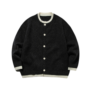 深灰色假两件圆领针织毛衣男生2025新款秋季羊毛混纺上衣休闲百搭