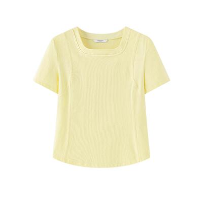 艾莱依修身防晒短袖T恤百搭款新款春夏时尚方领凉感UPF40+打底衫