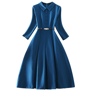 清仓秋冬高端气质职业通勤正装女装收腰显瘦A字裙七分袖连衣裙子