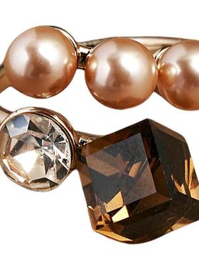 单颗锆石方块珍珠开口戒指高级感