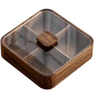 黑胡桃木带盖果盘家用客厅茶几实木糖果盒中式瓜子坚果零食干果盘