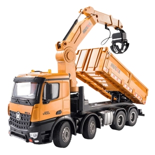 汇纳536新品十二通道1:18合金遥控全比例带灯光8轮重型工程自卸车