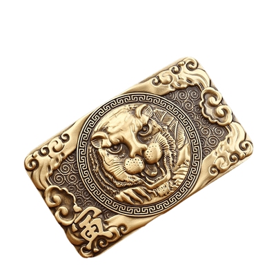 寅虎生肖霸气黄铜头皮带男真皮鳄鱼纹头层牛皮青年个性裤腰带潮