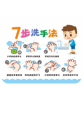 七步洗手法亚克力墙贴幼儿园学校卡通提示牌医院七部法步骤图定制