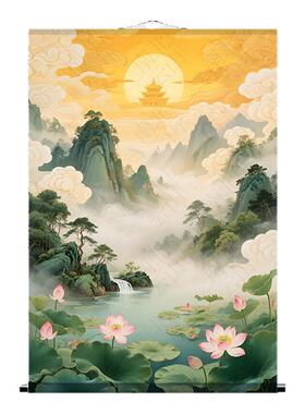 仙境东北仙家堂单背景山水招财画