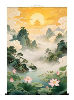 仙境东北仙家堂单背景山水招财画
