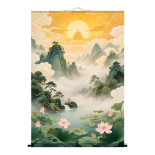 仙境东北仙家堂单背景山水画招财壁画天宫堂口风景图供奉卷轴挂画