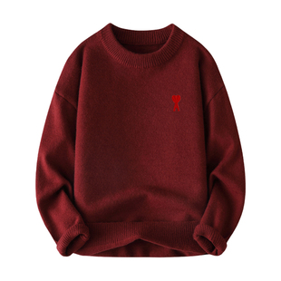 Ami iepo官方本命年红色针织毛衣男女情侣秋冬季爆款保暖套头上衣