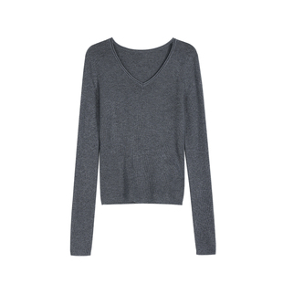 NEVA HU 内搭好手 黑色极简V领针织打底衫女长袖修身显瘦内搭上衣