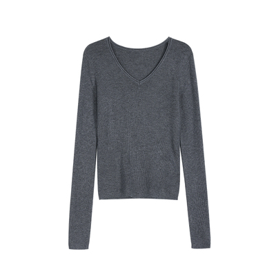 NEVA HU 内搭好手 黑色极简V领针织打底衫女长袖修身显瘦内搭上衣