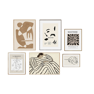 高级感北欧极简装饰画小众客厅餐厅书房挂画抽象艺术原木组合壁画