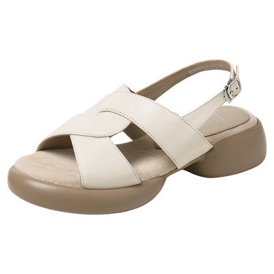 巨巨好穿真皮圆头露趾凉鞋女夏