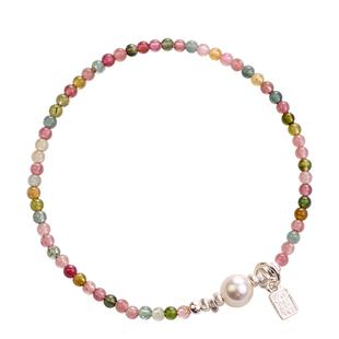 碎银子天然小碧玺手链女2026年新款纯银福牌转运饰品小众设计手串