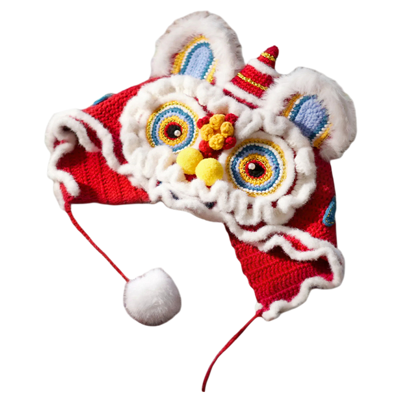 虎头帽醒狮帽子钩织醒狮包包diy毛线钩针编织材料包婴儿鞋儿童
